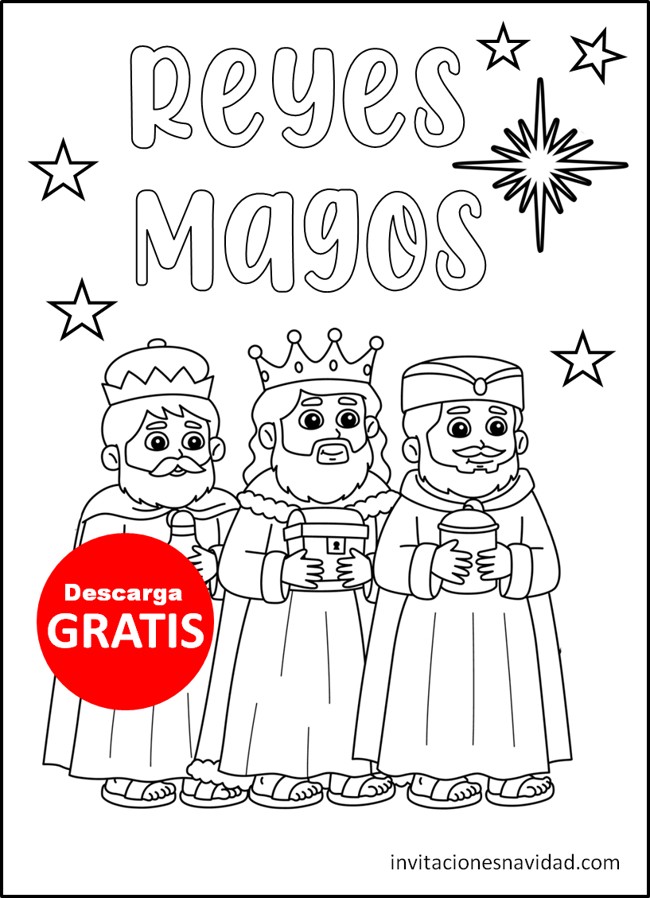 Dibujos de Reyes Magos para colorear Invitaciones Navidad