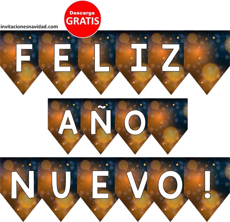 banderines dorados Feliz Año Nuevo gratis